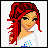 Pixel art contact sheet showing a red-haired character on left and green text logo on right, both in 48x48 pixel resolution with visible dithering and blocky rendering.