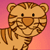 Pixelated cartoon tiger head with orange-brown stripes on a pink gradient background, static single-frame image.