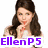 Two side-by-side pixelated images of a woman with long brown hair, one with white background and one with purple background, both with purple text 'EllenP5' below.