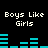 Pixelated text 'Boys Like Girls' repeated twice above cyan audio waveforms on a black background.