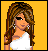 Pixelated avatar of a woman with long brown hair, white one-shoulder top, and earrings on orange background; lower section shows "Taken" text.