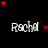 Black background with repeated white text 'Rachal' and scattered red stars in various positions across the frame.
