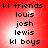 Red background with black text listing names and group labels in a