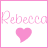 Pixelated text 'Rebecca' in pink and purple with a heart symbol below, displayed side-by-side on white backgrounds.
