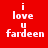Four display the text "i love u fardeen" in white pixelated font against red, dark red, black, and deep red backgrounds