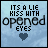 nine square displays the phrase 'ITS A LIE KISS WITH opened eyes' with a heart symbol, where 'opened' alternates between black and cyan text across frames