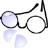 Black-framed eyeglasses with two circular lenses and a single nose bridge, rendered in pixelated style with light blue highlights on the lower frame sections.