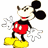 Pixelated cartoon character with large black ears, red shorts, yellow shoes, and white gloves standing against a transparent background.