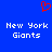 Blue background with red pixelated heart symbol above white pixelated text reading "New York Giants" in two identical side-by-side arrangements.