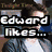 A four- of pixelated images with overlaid text: a person with 'Edward likes...' text, a wolf with 'BRUNCHES', a blue bottle with 'the color BLUE', and a raccoon with 'and PENGUINS'