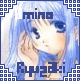 Blue-haired anime-style character with closed eyes and hand near face, repeated in pattern on blue geometric background