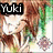 Pixelated anime-style character with brown hair and green background, featuring text overlays reading Yuki, Hearts, Zero&KexGoaraSl, Kaname.