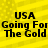 Yellow background with black text reading "USA Going For The Gold" in four identical arranged in a