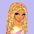 A 4x4 contact sheet of a pixel art animated icon featuring a blonde cartoon character in gymnastics attire with scattered blue letters and the word 'gymnast' on a light purple background.