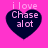 Four identical heart-shaped icons with pink background and dark blue hearts containing text 'i love Chase al ot' in light purple font.