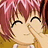 Pixelated anime-style icon of a character with pink hair and closed eyes, wearing a yellow top against a blurred background.
