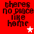 Red background with pixelated text 'theres no place like home' and four star icons in white and pink.