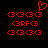 Red pixel art displays a heart symbol above three of text on a black background, with identical left and right sections