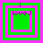 Four square display layered green and pink borders with purple text reading 'loveJ' above a central shape that alternates between solid green and nested squares