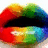 Rainbow-colored lips with a gradient from red to green to blue, open mouth showing black interior and white teeth, displayed in four