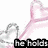 Animated pink and gray heart-shaped objects with black text overlays reading "he holds the key to my heart" on a white background.