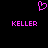 Pixelated pink heart symbol above two instances of the text KELLER on a black background.