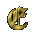 Golden stylized 'CE' monogram with metallic sheen on gray background, arranged in three of four icons each