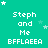 Green background with white text reading "Steph and Me BFFLAEAA" repeated in a , surrounded by small white stars