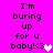Pixelated text on bright pink background with two heart symbols, one white and one light purple.