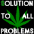 Animated graphic with repeating green cannabis leaves on black background, white text 'SOLUTION', 'TO ALL TO', and 'PROBLEMS' in pixelated font.