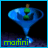 A 4-frame animated contact sheet showing a blue martini glass with green olives and brown stems rotating against black background, each frame labeled "moini" in pixelated text below the glass.