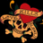 Pixelated cartoon skull wearing a red sombrero with brown band, crossed bones behind it on black background.