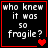 Four identical black with red borders display white pixelated text reading "who knew it was so fragile?" each containing one or two red heart symbols