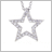 A silver star-shaped pendant with a chain, displayed in showing text variations beneath it