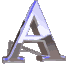 Two identical pixelated capital A letters with blue and white highlights on a gray background, each featuring brown structural elements.