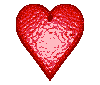 Red heart-shaped icon with textured surface, displayed in four of four views showing rotation and perspective changes