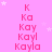 Pink background with white stars and repeated text variations of 'K', 'Ka', 'Kay', 'Kayl', 'Kayla' in pink font.
