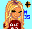 Pixelated icon of a blonde woman with long hair wearing red striped top, orange eyeshadow, and white teeth; blue text #35 and basketball symbol on light blue background.