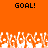 Orange background with black 'GOAL!' text at top, white pixelated crowd cheering below.