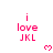 Pixelated pink text 'i love JKL' with a small pink heart icon, displayed in a with partial gray background visible