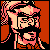 Pixelated 50x50 static icon featuring a stylized character with pink hair and black clothing against an orange background, rendered in retro video game art style.