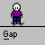 Pixelated character in purple shirt and blue pants on gray background with black platforms, showing multiple poses including standing, crouching, and side views.