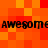Pixelated orange and red checkered background with repeated black text "AWESOME" in two horizontal