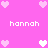 Pixelated pink background with white and light pink heart icons and repeated 'hannah' text in white pixel font.