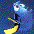 Pixelated blue whale with yellow fin holds banana, text reads 'i wish i... could speak... WHALE !!' in blue block letters on white background.