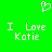 Green background with white pixelated text reading "I Love Kotie" and a small heart symbol above the text.