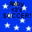Blue background with white stars and repeated text "Abby <3's SOCCER!" in black pixelated font.
