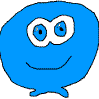 cartoonish speech bubble icons with blue eyes and smiling mouths in various solid colors including shades of blue, red, green, pink, white, and brown