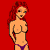 Pixel art contact sheet of a red-haired female character in purple bikini bottoms across six frames with text "Neighbour Owners Envy Pride" on red background