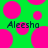 Green background with pink circles and dark text reading 'Aleesha' in two positions.